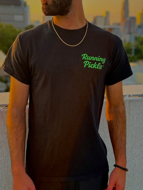 Black Shirt / Bright green logos