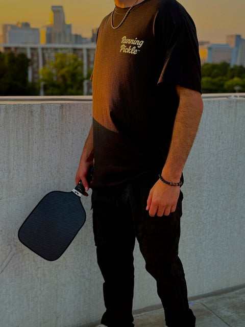 Black Shirt / Cream logos