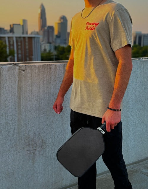 Tan Shirt / Orange logos